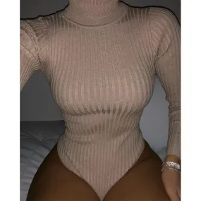 Ribbed Knit Bodysuit Turtleneck