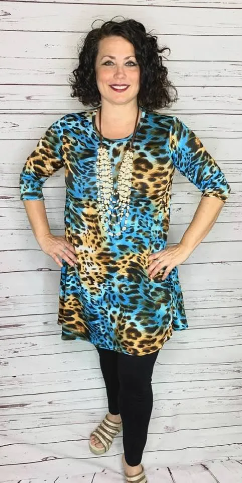 Small* Turquoise Leopard Flutter Tunic