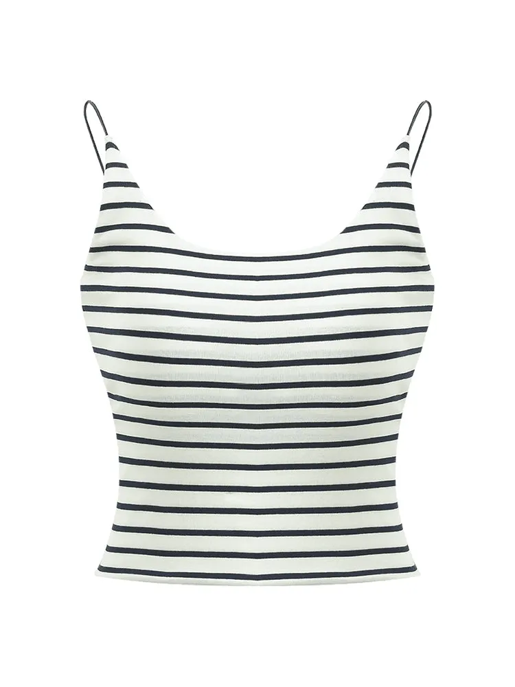 Striped Open Back Camisole With Detachable Bra Pads