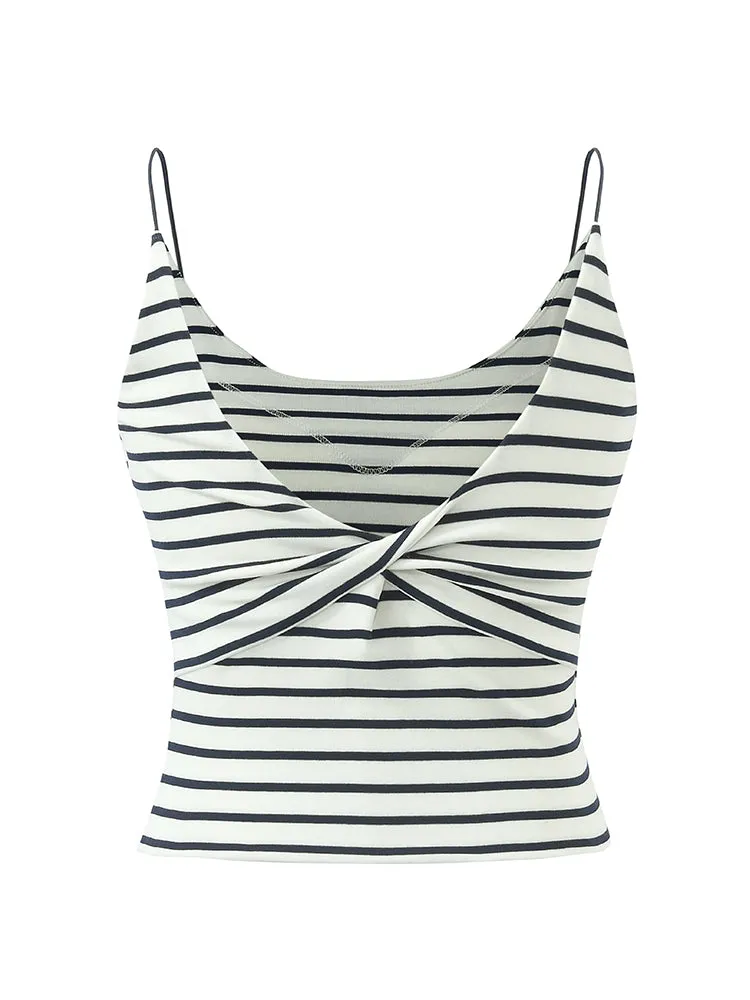 Striped Open Back Camisole With Detachable Bra Pads