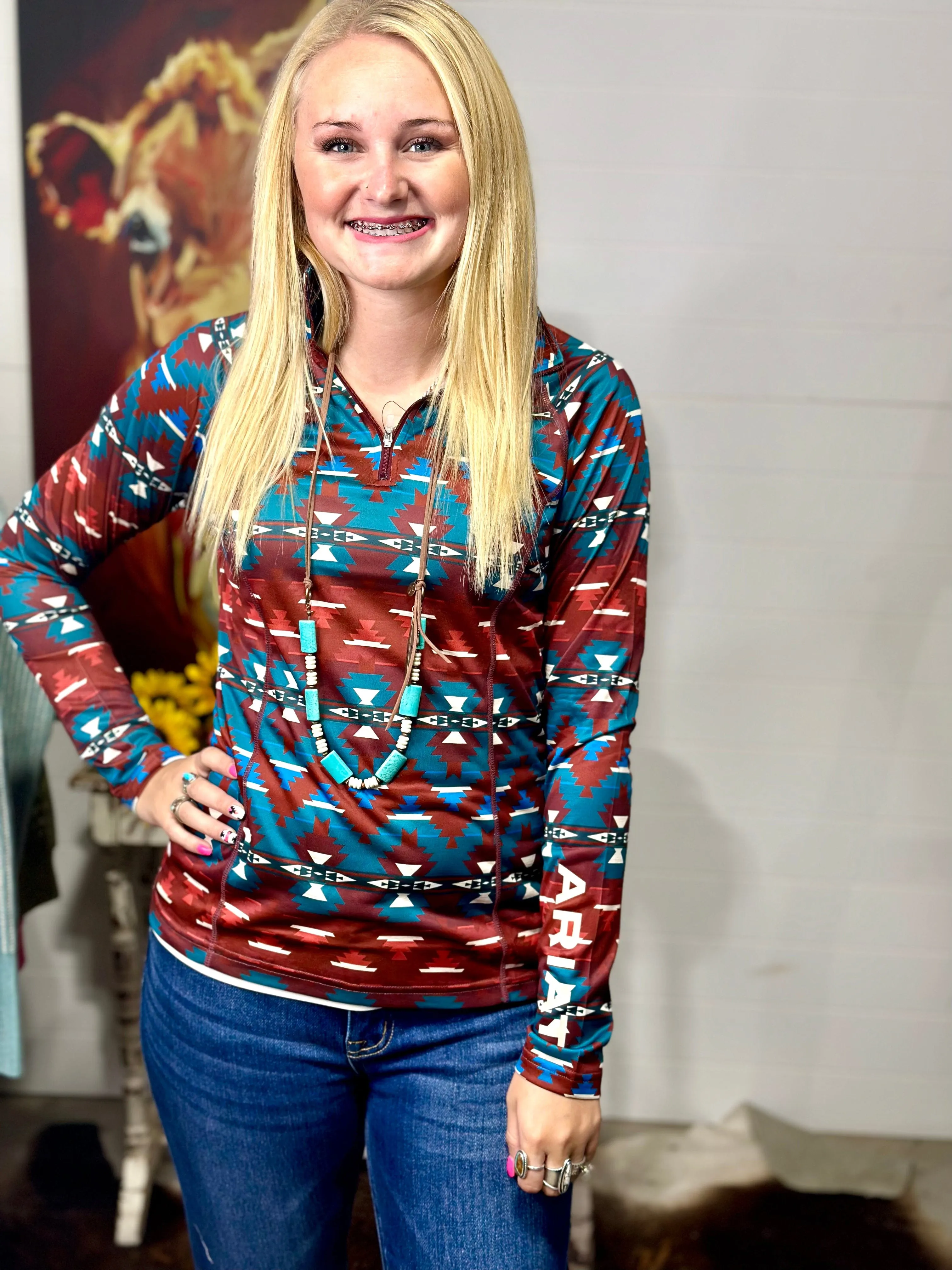 The Ariat Aztec Half Zip Pullover