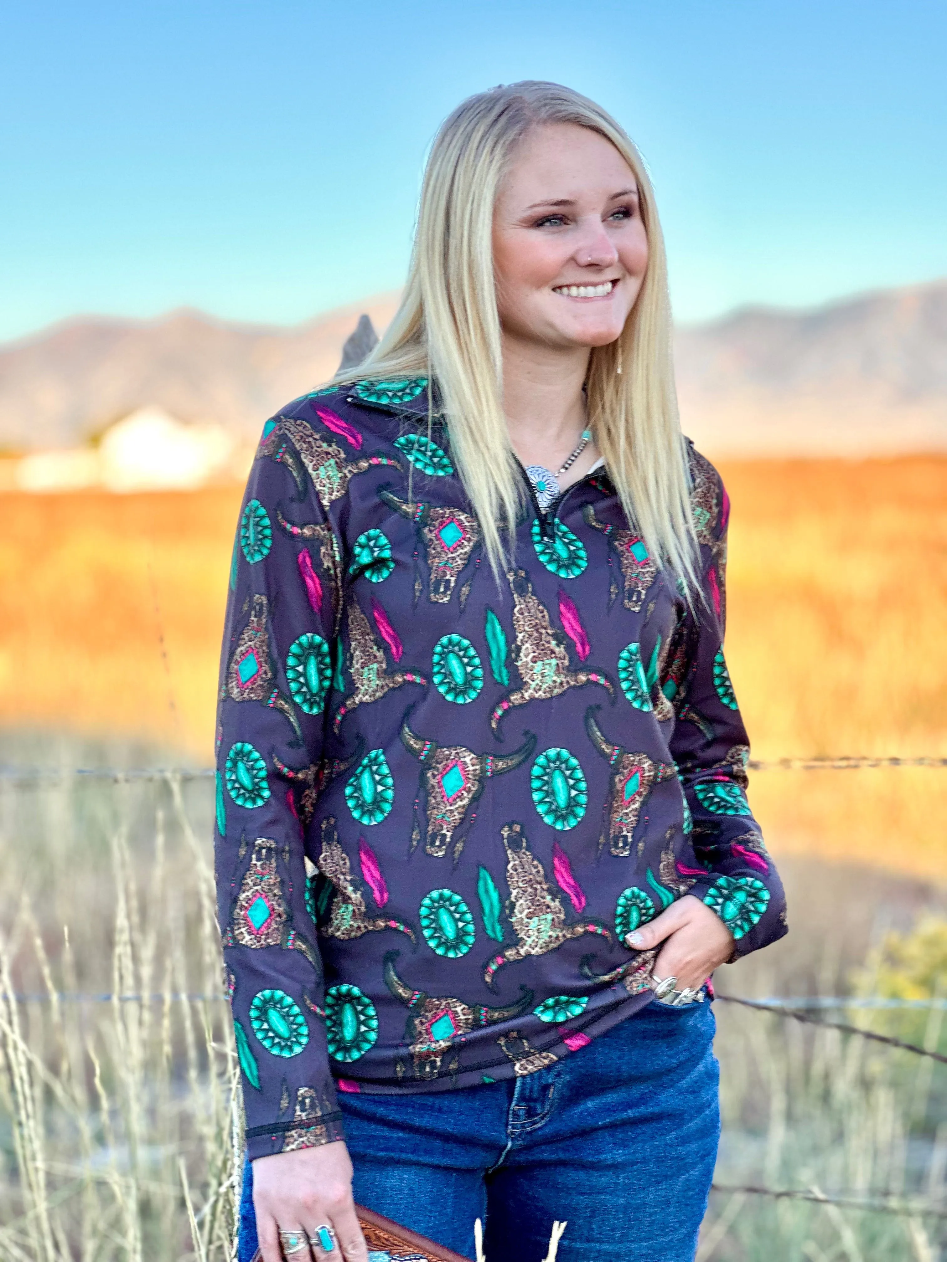 The Cowgirl Out West Wild Thing Half Zip Pullover