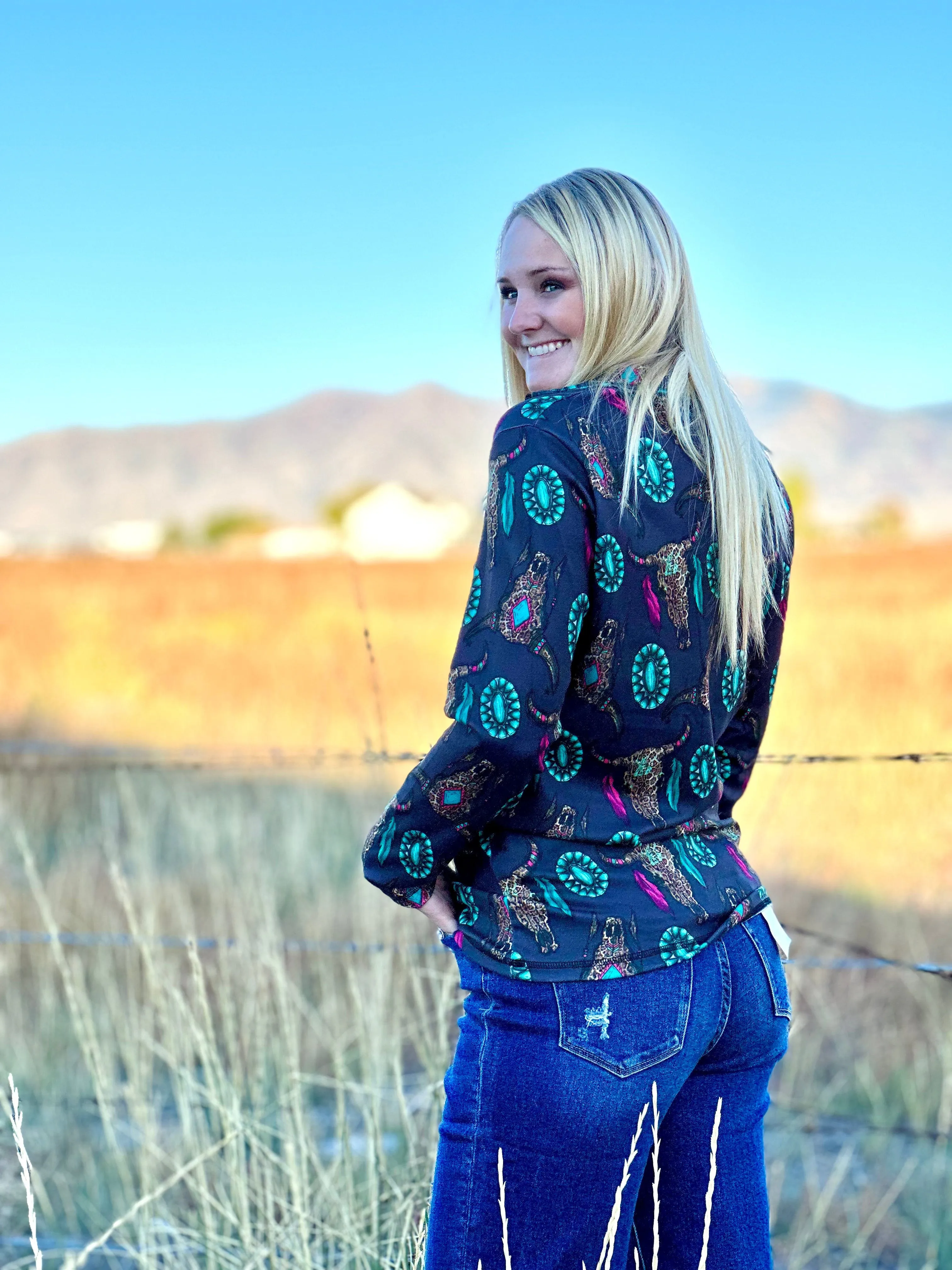 The Cowgirl Out West Wild Thing Half Zip Pullover