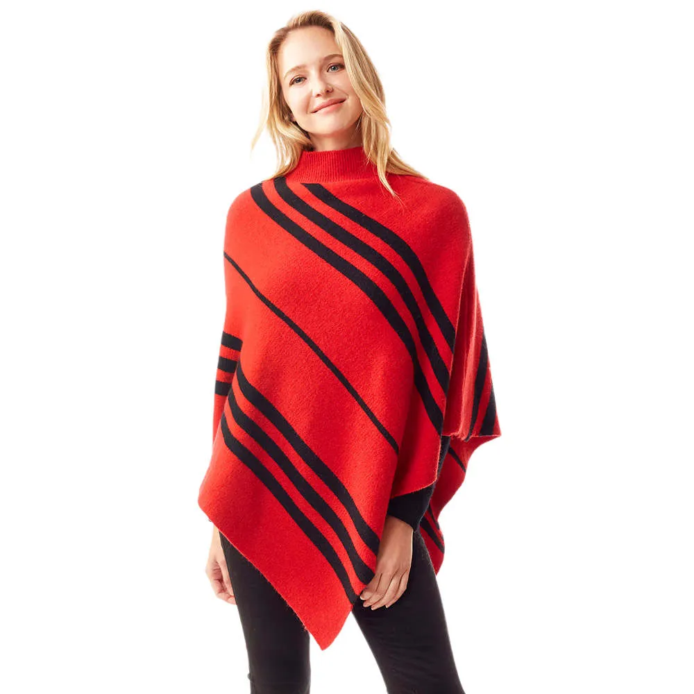 Vertical Striped Turtle Neck Poncho