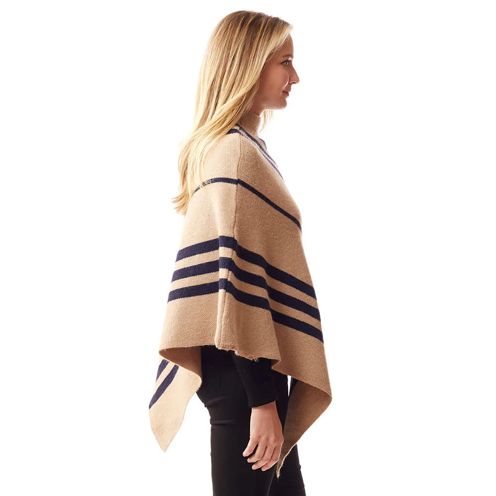 Vertical Striped Turtle Neck Poncho