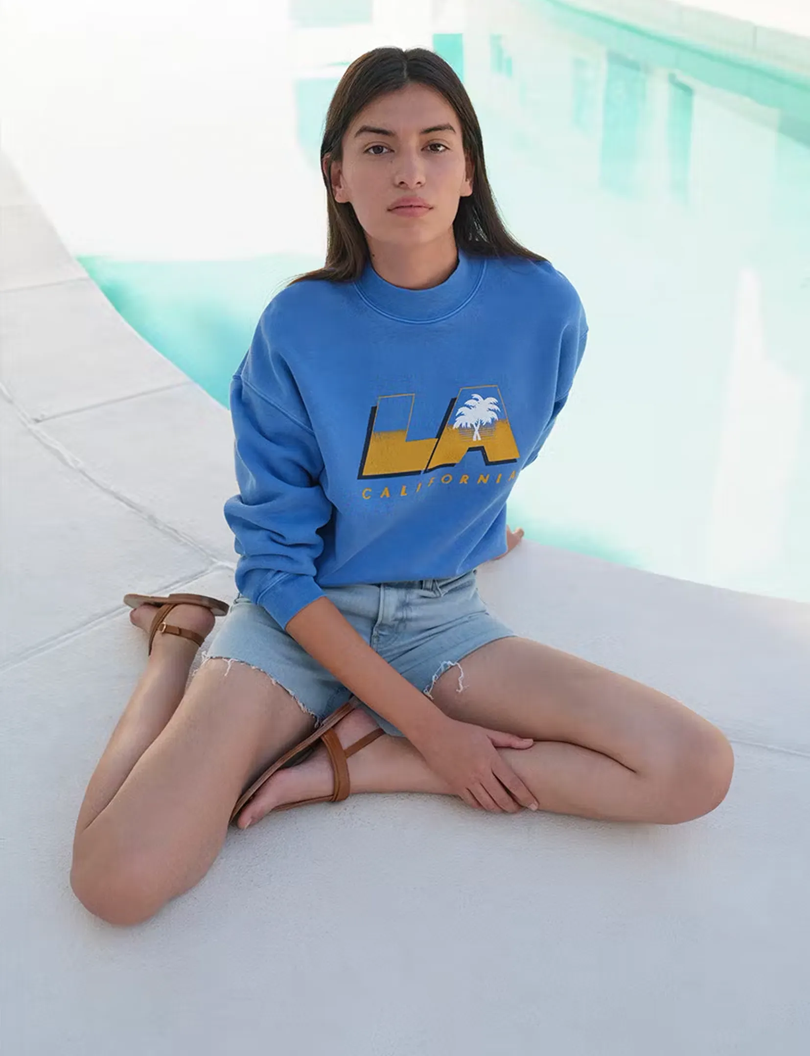 Vintage LA Sweatshirt, Washed Bright Blue