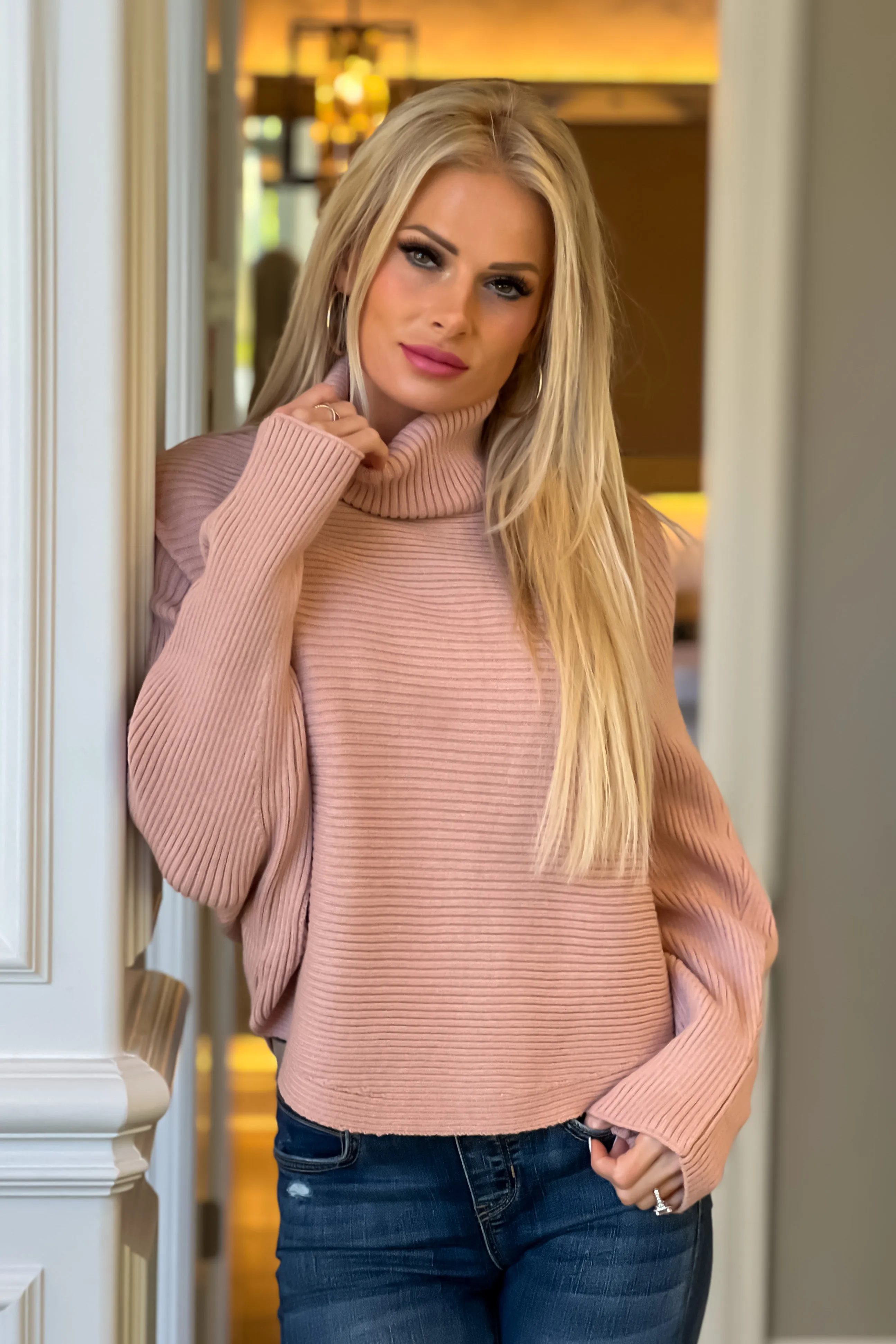 Wishing For Wine Dolman Sleeve Turtleneck : Rose