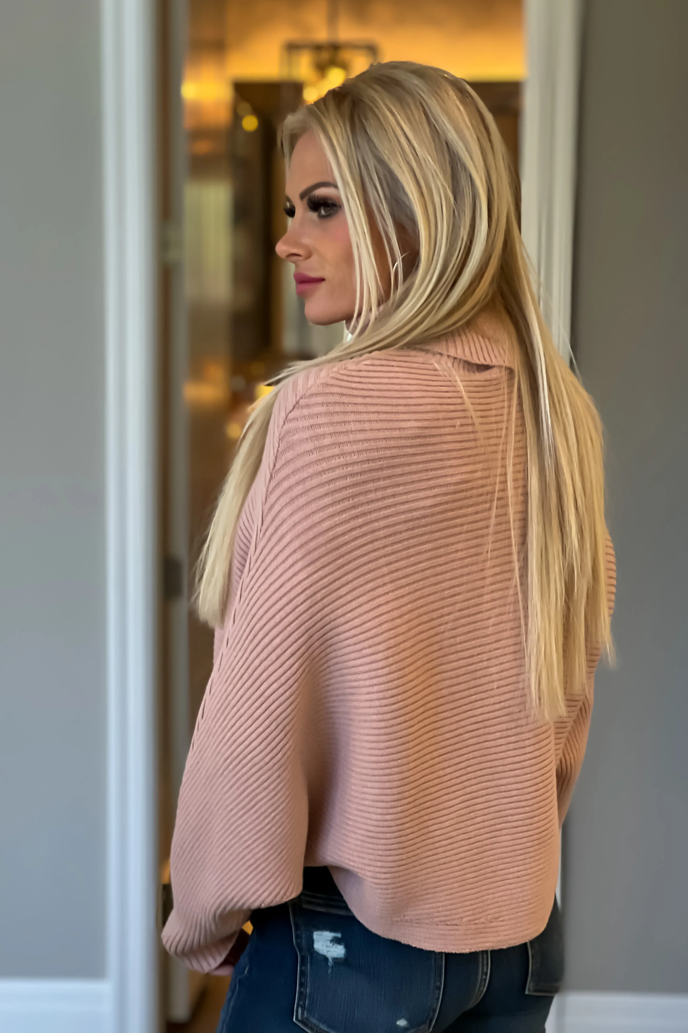 Wishing For Wine Dolman Sleeve Turtleneck : Rose