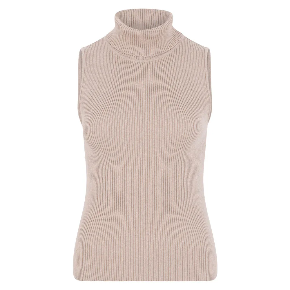 Womens Lightweight 100% Cotton Roll Neck Sleeveless Jumper