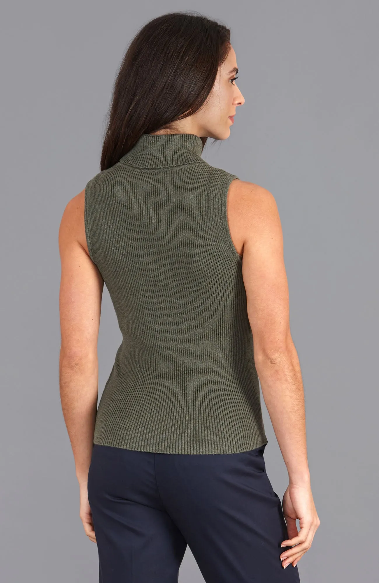 Womens Lightweight 100% Cotton Roll Neck Sleeveless Jumper