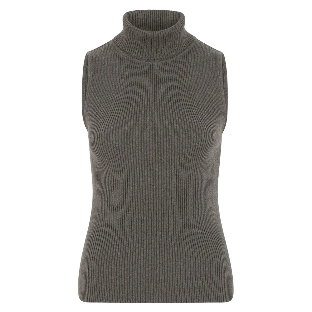 Womens Lightweight 100% Cotton Roll Neck Sleeveless Jumper